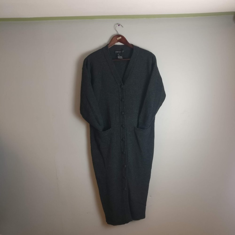 Pure Wool Cardigan sweater dress with pockets 100% Wool, Heather gray - Picture 2 of 9